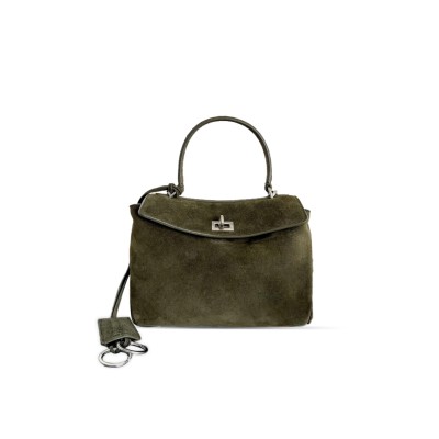 BALENCIAGA WOMEN'S RODEO HANDBAG MINI IN SUEDE KHAKI 7954562AA3V1000 (22.8*9.9*8.3cm)